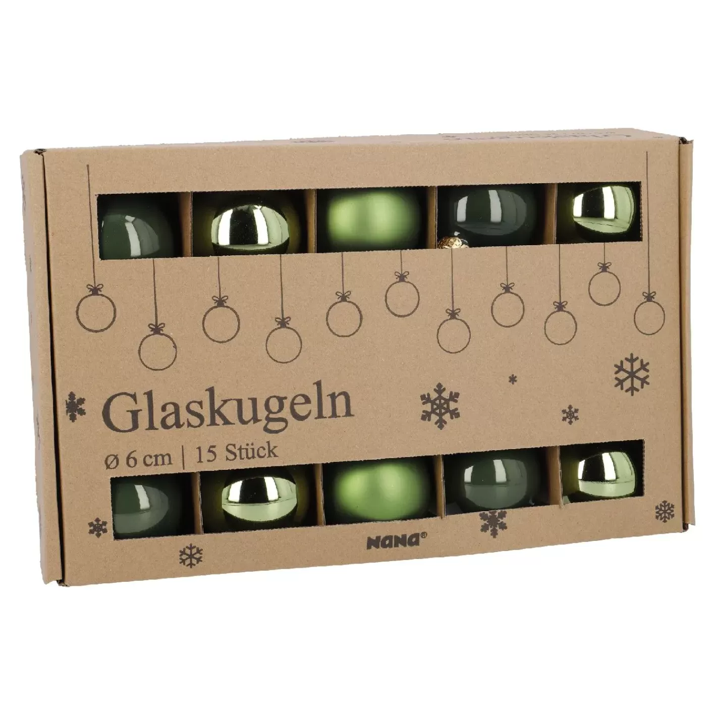 NANU-NANA 15er Glaskugeln 6 Cm, Moosgrün Discount