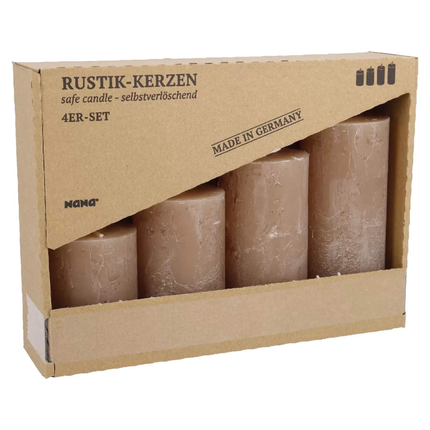 NANU-NANA 4er Set Kerze Rustik, Gestuft, Karamell Shop