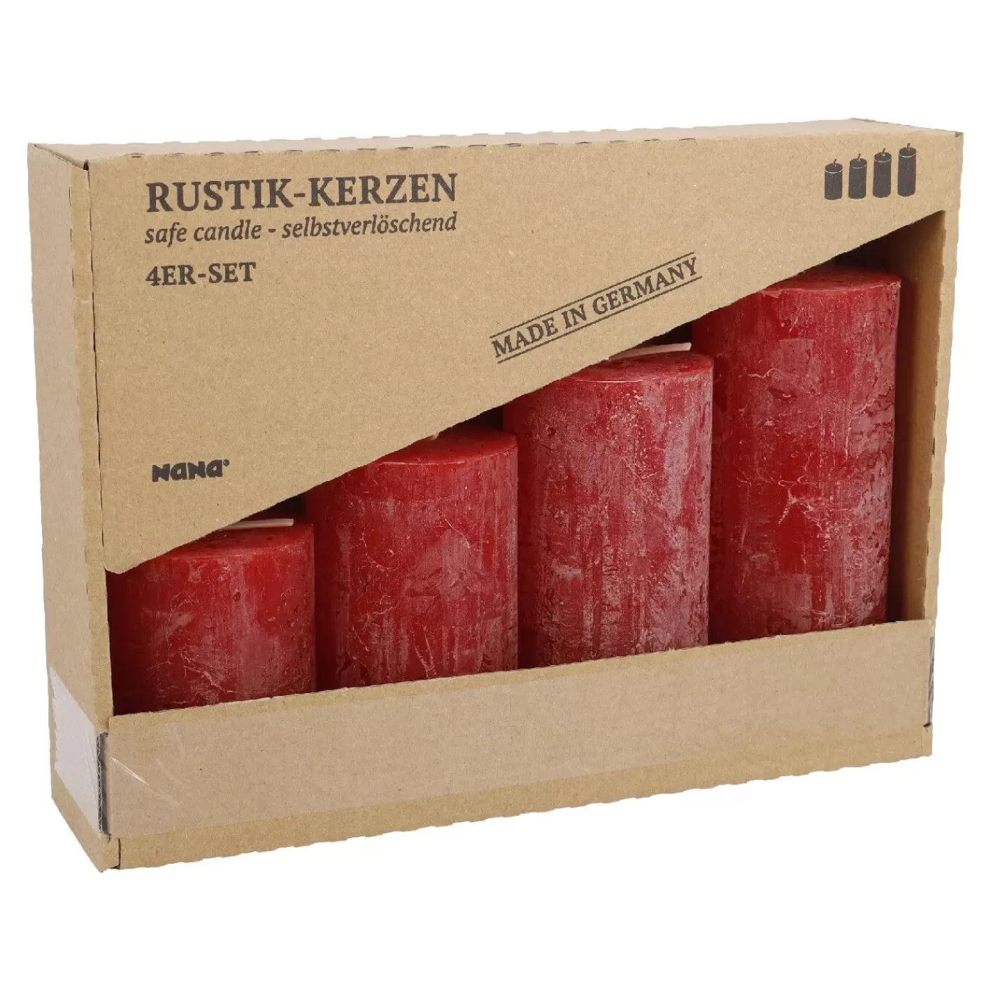 NANU-NANA 4er Set Kerze Rustik, Gestuft, Rot Best Sale